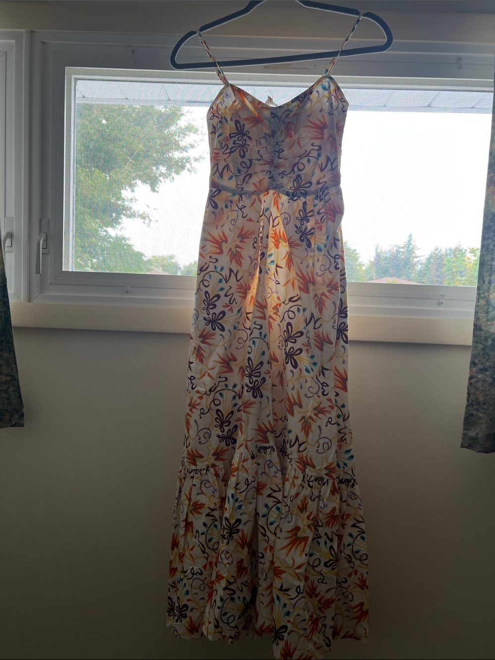 A.L.C. White Maxi Dress with Orange, Blue & Pink Floral Print